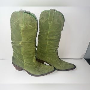Steve Madden Saddle Olive Green Suede Heeled Cowboy Boots 6 EUC